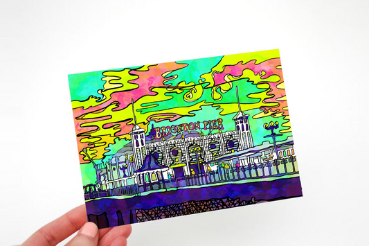 Brighton Palace Pier Psychedelic Postcard image 1