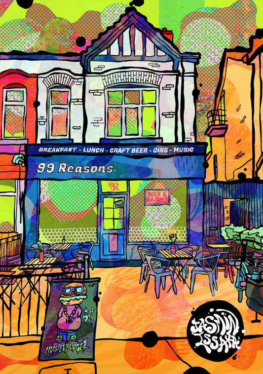 Psychedelic Art Print – 99 Reasons Bar in Chorlton, Manchester | Vibrant City Wall Decor