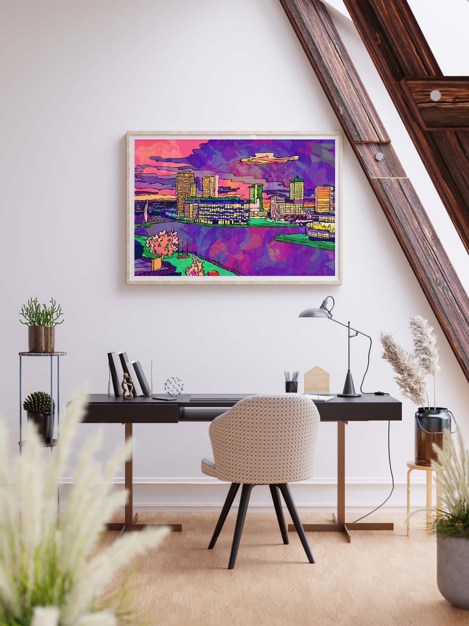 Afro-Psychedelic Art print of Manchester Media City Art Print Mockup by Jasmin Issaka
