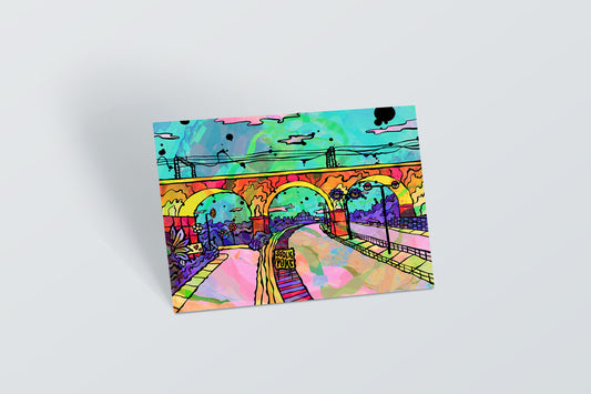 Stockport Viaduct Psychedelic Postcard image 0