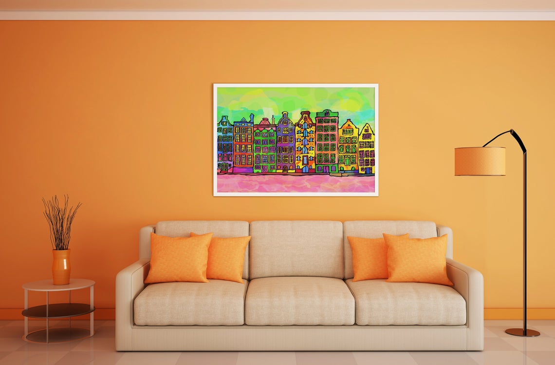 Amsterdam Canal Houses Psychedelic Art Print image 1