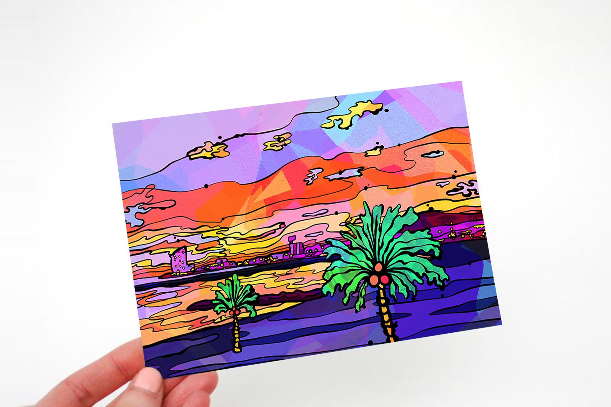 Barcelona Beach Psychedelic Postcard image 0