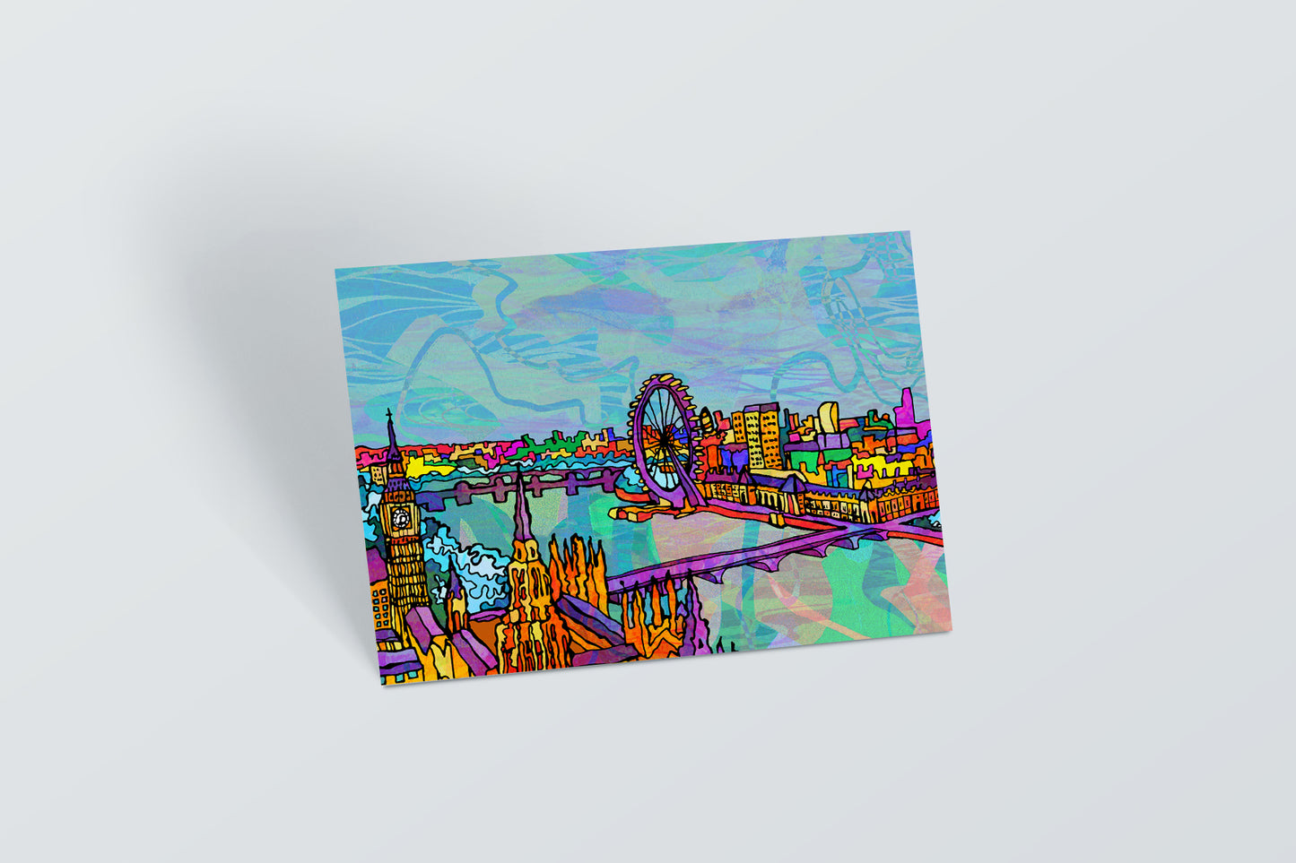 London Psychedelic Postcard of River Thames City Skyline image 0
