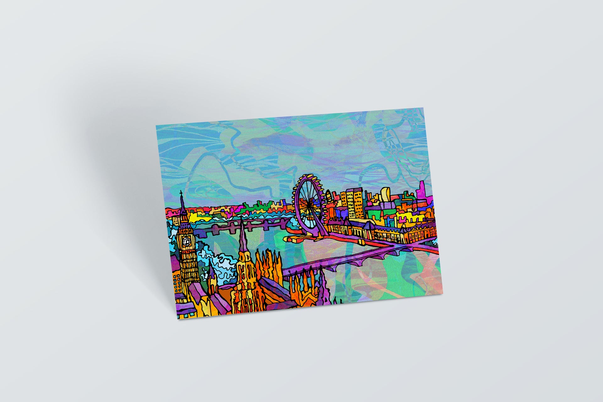 London Psychedelic Postcard of River Thames City Skyline image 0