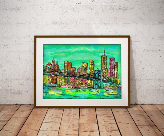 New York Brooklyn Bridge Psychedelic Art Print image 0