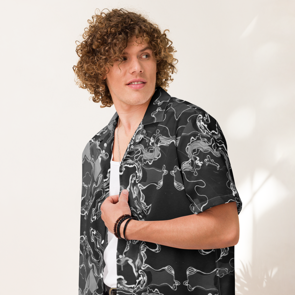Black Marble Magic - Psychedelic Button-up Unisex Hawaiian Shirt  image 11
