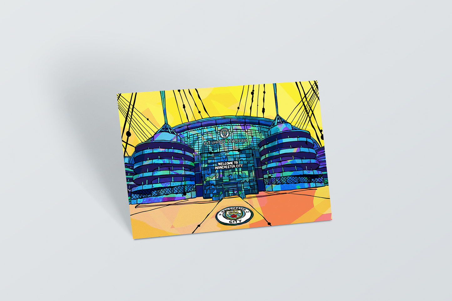 Etihad Football Stadium Psychedelic Postcard image 0