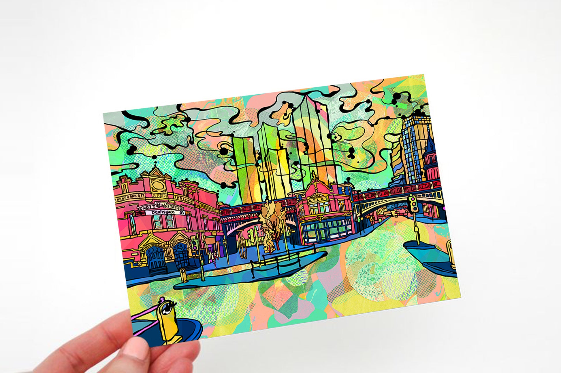Manchester Deansgate Psychedelic Postcard image 1