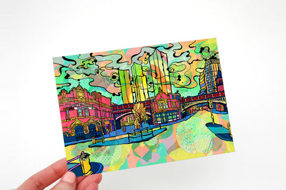 Manchester Deansgate Psychedelic Postcard image 1