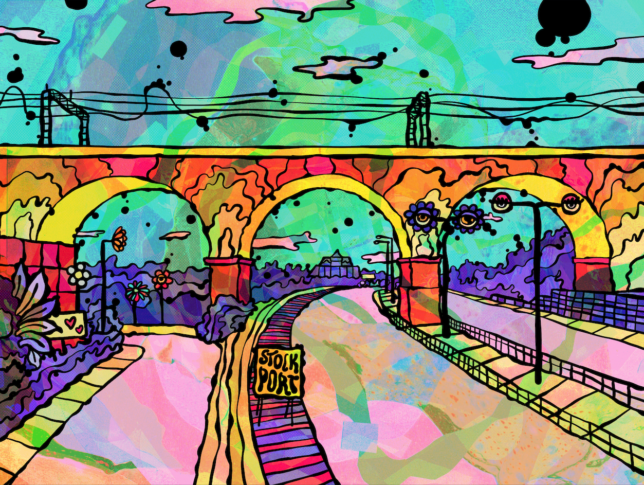 Stockport Viaduct Psychedelic Postcard image 4