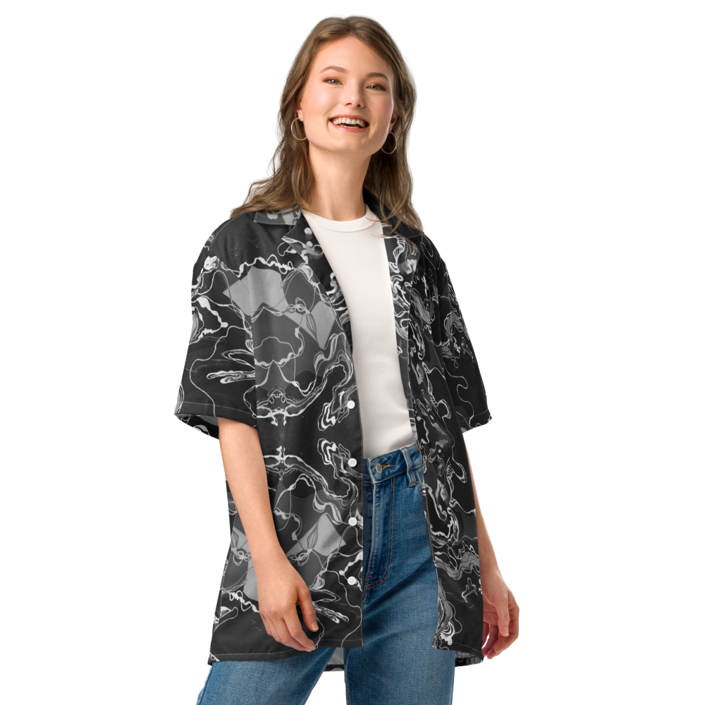 Black Marble Magic - Psychedelic Button-up Unisex Hawaiian Shirt  image 9