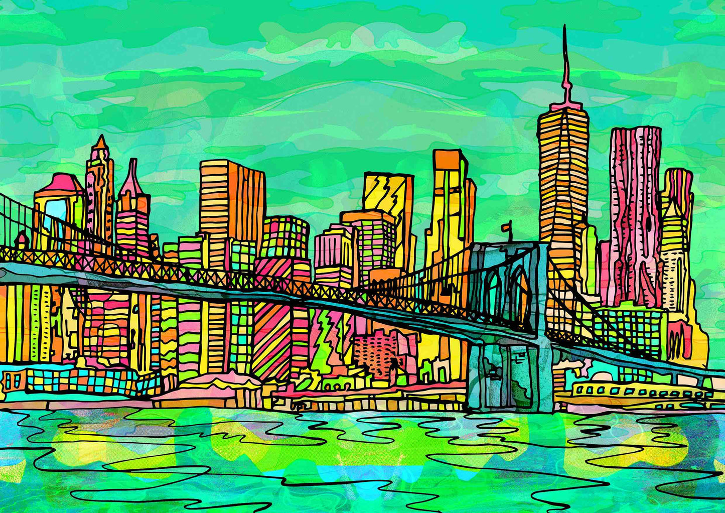 New York Brooklyn Bridge Psychedelic Art Print image 2