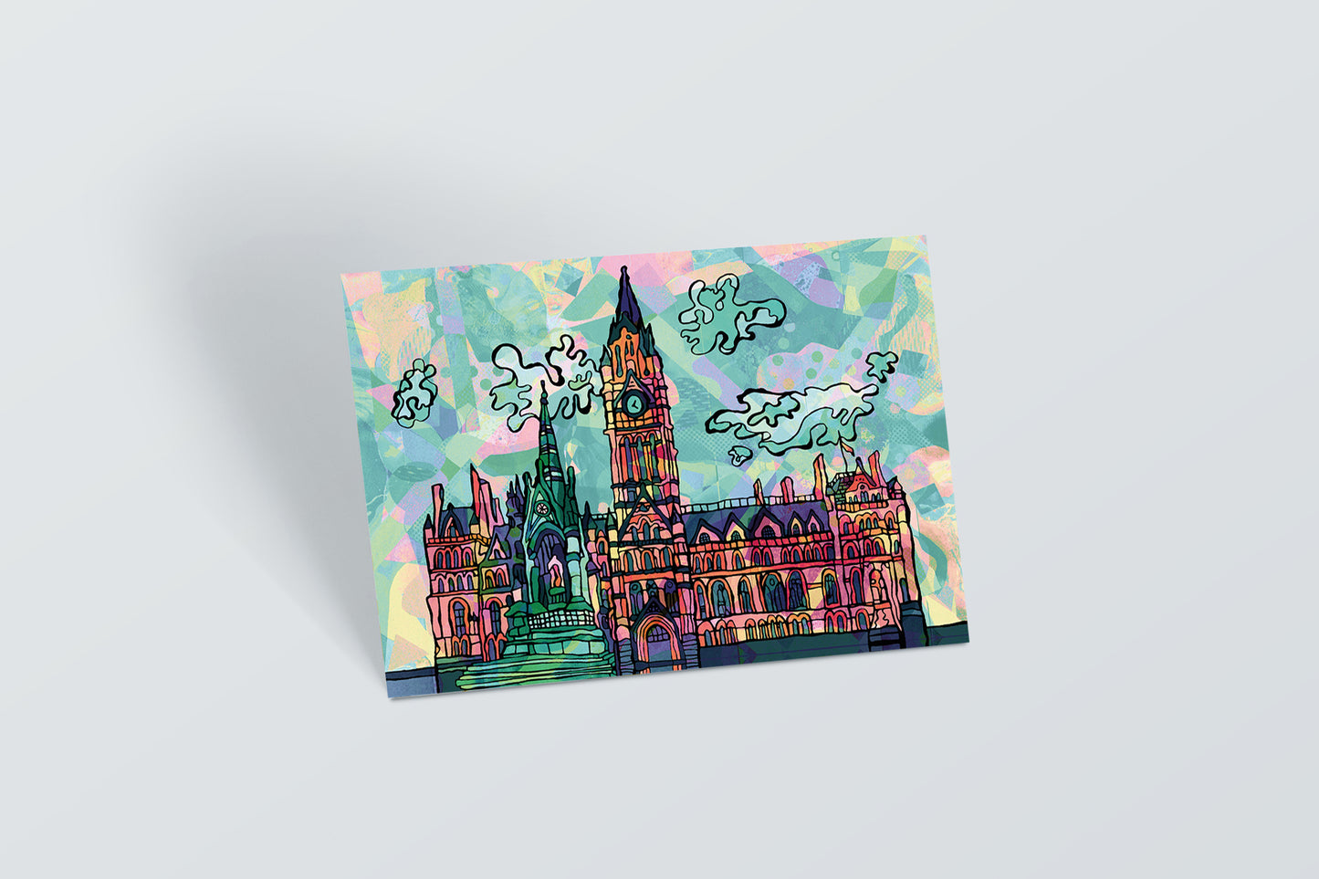 Manchester Town Hall Psychedelic Postcard image 1