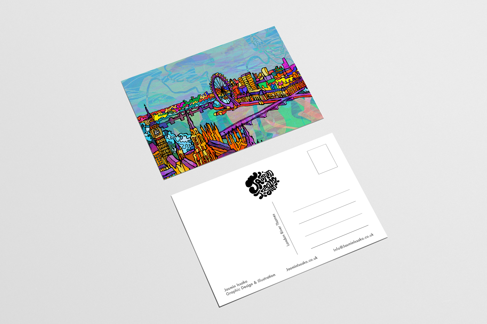 London Psychedelic Postcard of River Thames City Skyline image 1