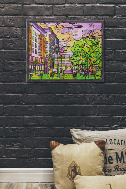 Vibrant Prestwich Precinct Wall Art Print – Colourful Manchester Illustration | image 2