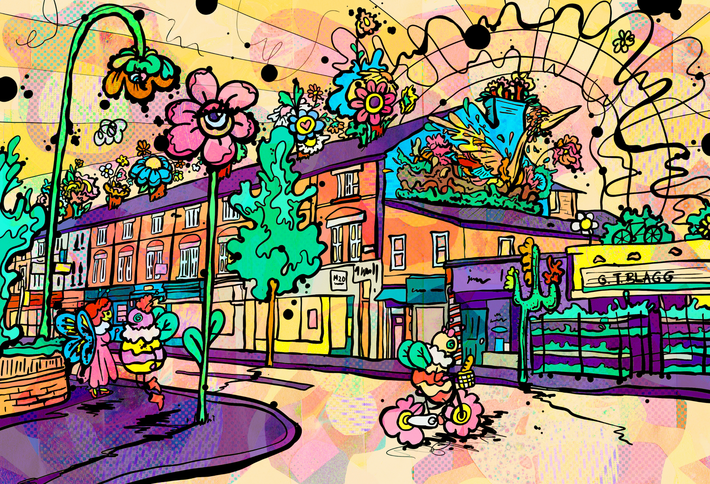 Psychedelic Bee Art Print – Burton Road, Didsbury Manchester | Colourful Pop Art image 2