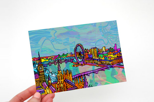 London Psychedelic Postcard of River Thames City Skyline image 0