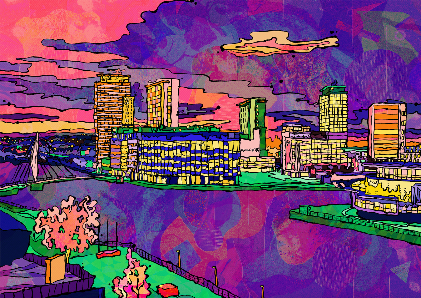 Salford Quays Media City Psychedelic Postcard image 4