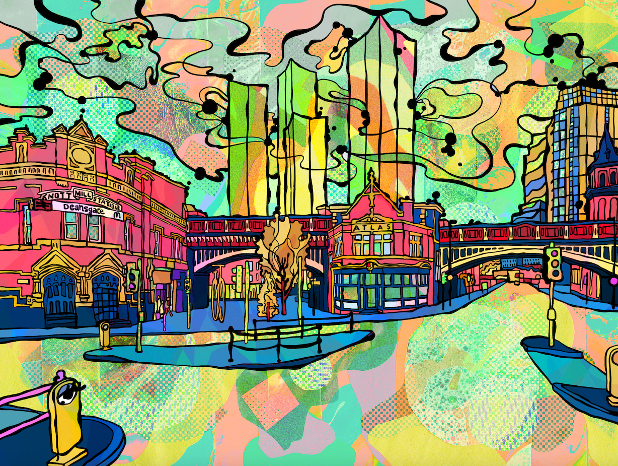 Manchester Deansgate Psychedelic Postcard image 5