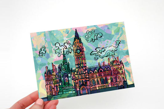 Manchester Town Hall Psychedelic Postcard image 0