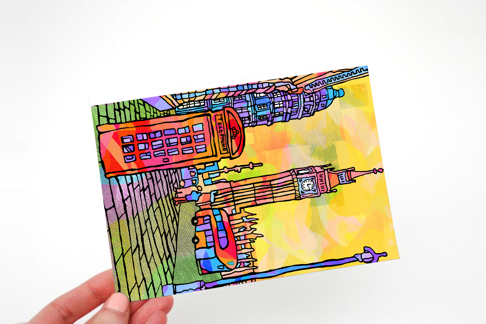 London Psychedelic Postcard of Big Ben Tower Clock image 2