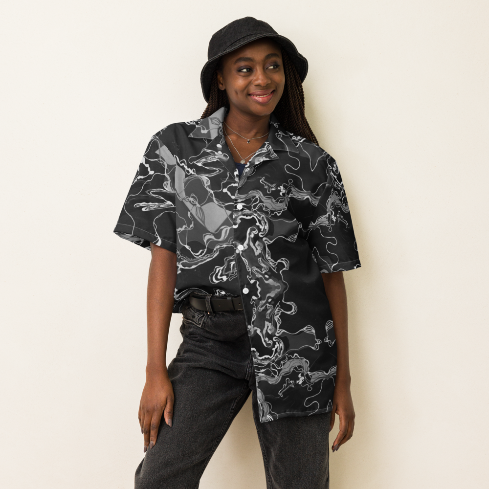 Black Marble Magic - Psychedelic Button-up Unisex Hawaiian Shirt  image 10