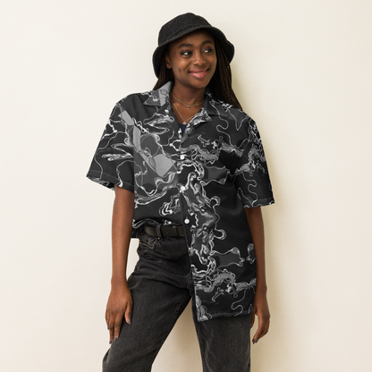 Black Marble Magic - Psychedelic Button-up Unisex Hawaiian Shirt  image 10