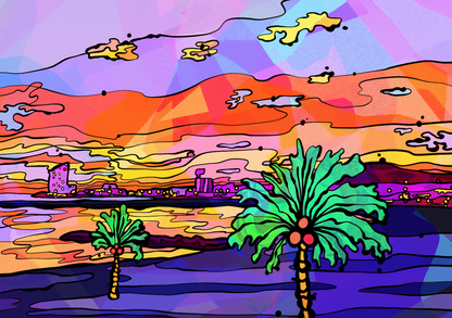 Barcelona Beach Psychedelic Postcard image 4