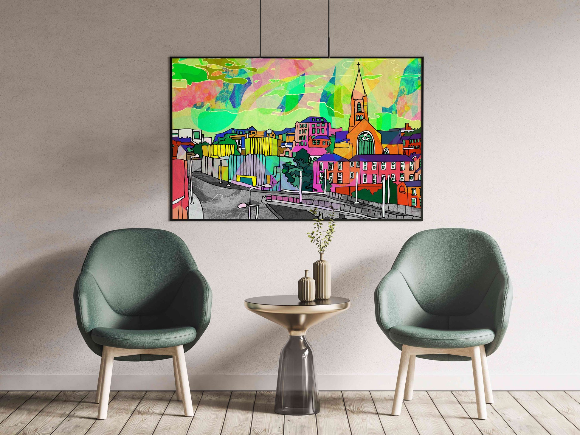 Nottingham City Skyline Psychedelic Art Print image 1