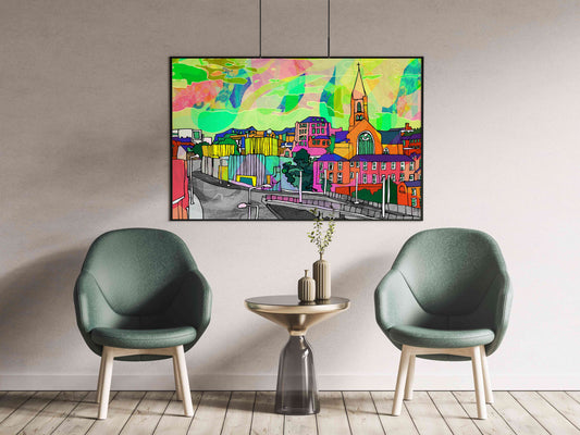 Nottingham City Skyline Psychedelic Art Print image 1