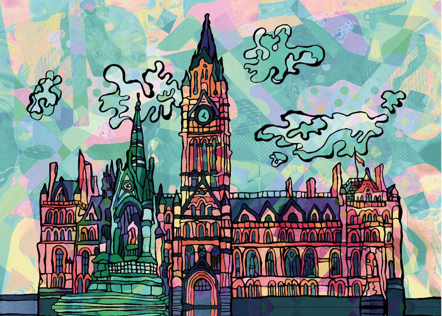 Manchester Town Hall Psychedelic Postcard image 4