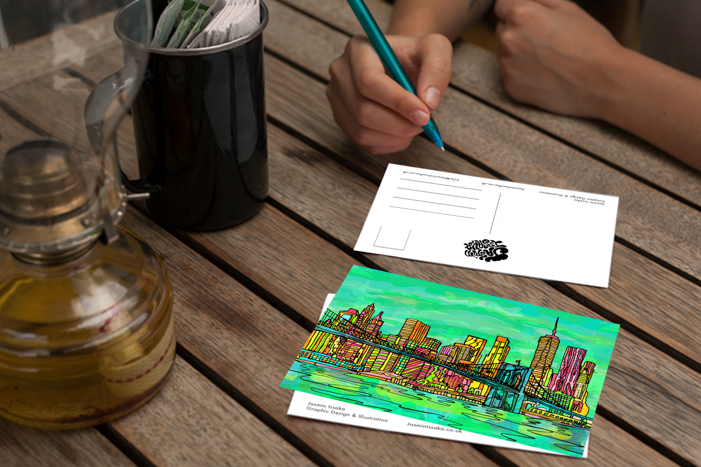 New York Psychedelic Postcard of Manhattan Brooklyn Bridge image 3