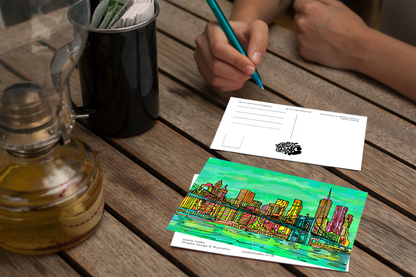 New York Psychedelic Postcard of Manhattan Brooklyn Bridge image 3