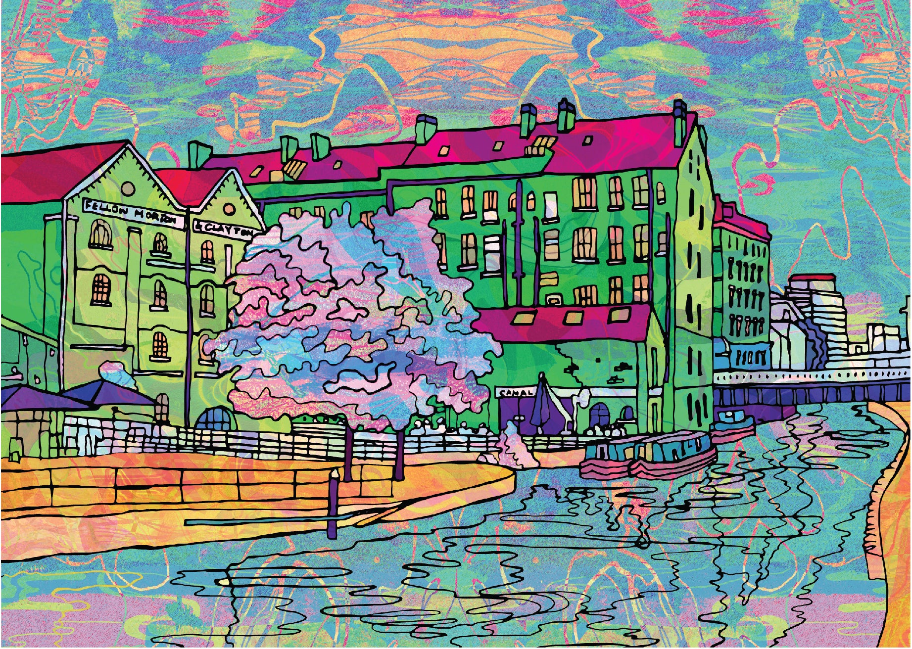 Nottingham Canal Waterfront Psychedelic Art Print image 2