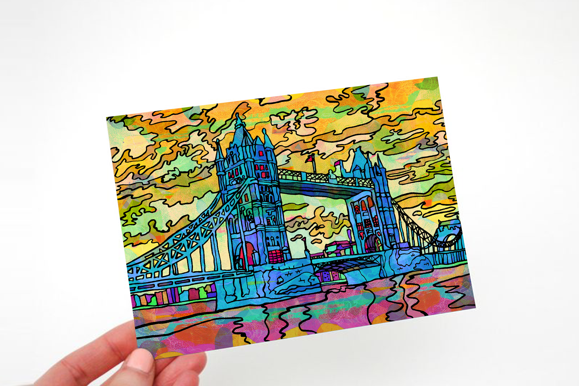 London Tower Bridge Psychedelic Postcard image 2