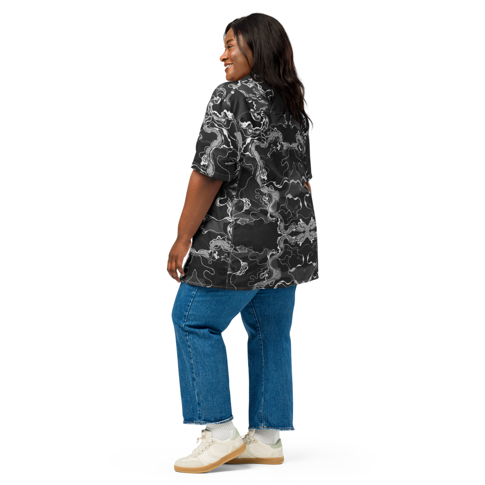 Black Marble Magic - Psychedelic Button-up Unisex Hawaiian Shirt  image 8