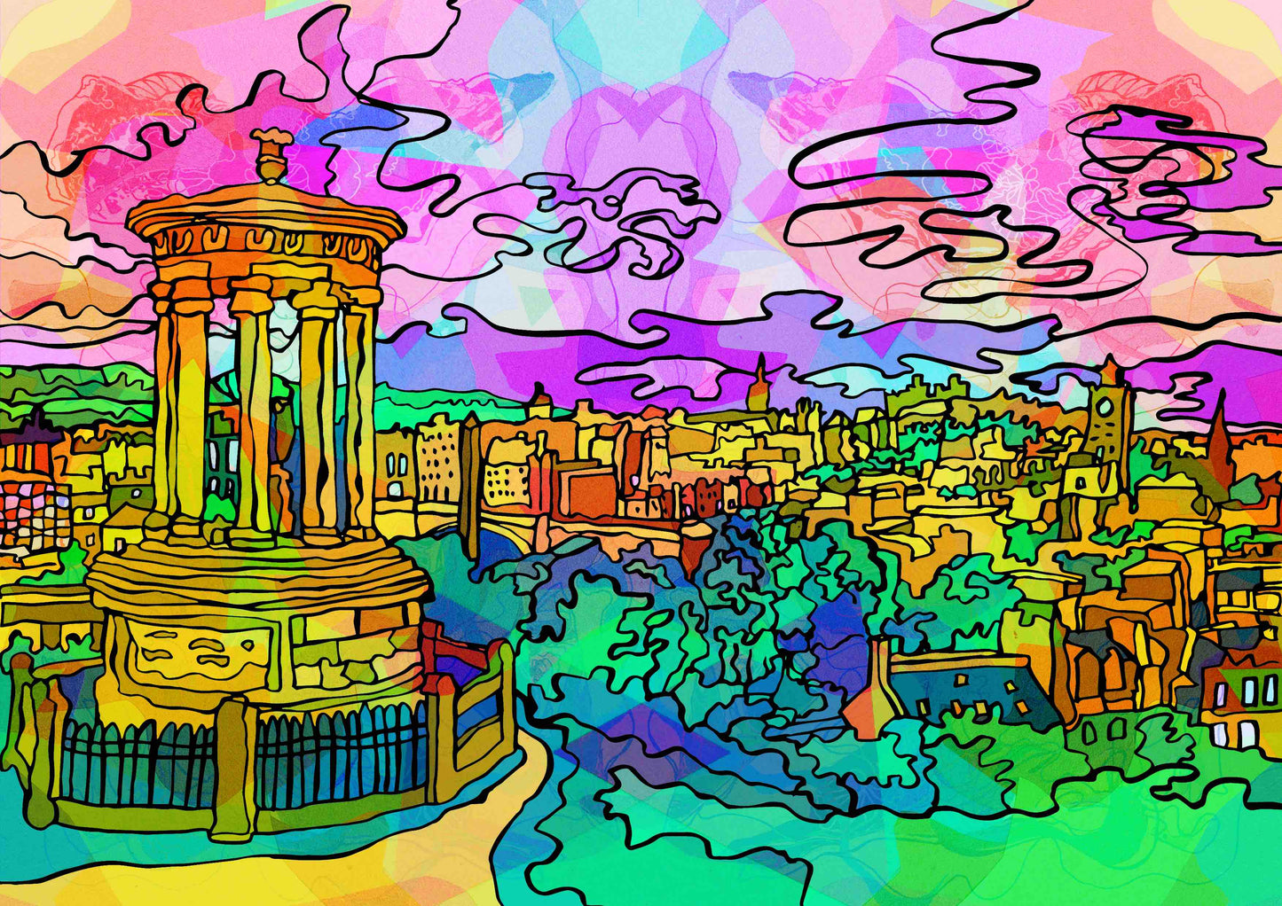 Edinburgh Calton Hill Psychedelic Art Print image 2