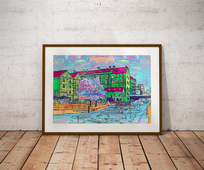 Nottingham Canal Waterfront Psychedelic Art Print image 0