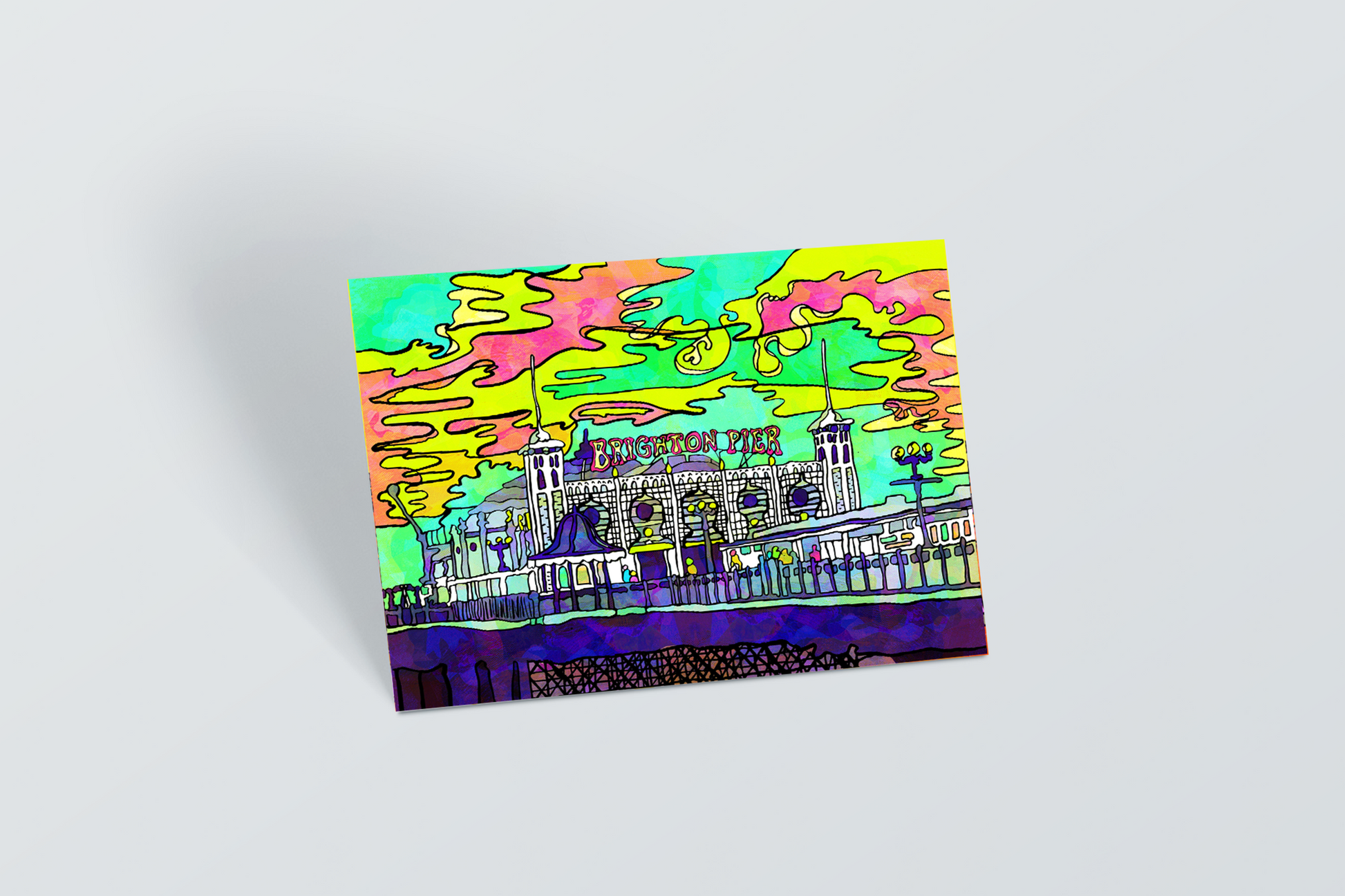 Brighton Palace Pier Psychedelic Postcard image 0