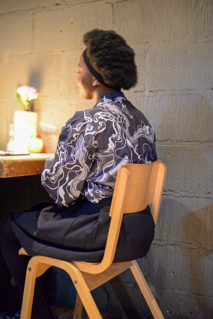 Black Marble Magic - Psychedelic Button-up Unisex Hawaiian Shirt  image 4