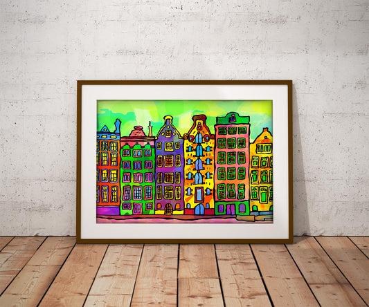 Amsterdam Canal Houses Psychedelic Art Print image 0