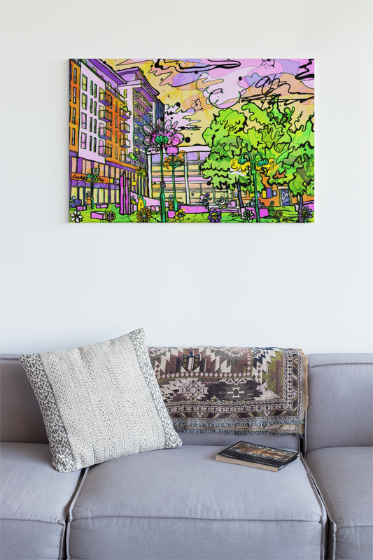 Vibrant Prestwich Precinct Wall Art Print – Colourful Manchester Illustration | image 0