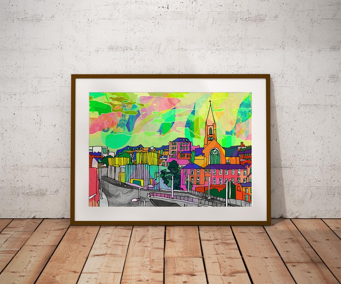 Nottingham City Skyline Psychedelic Art Print image 0