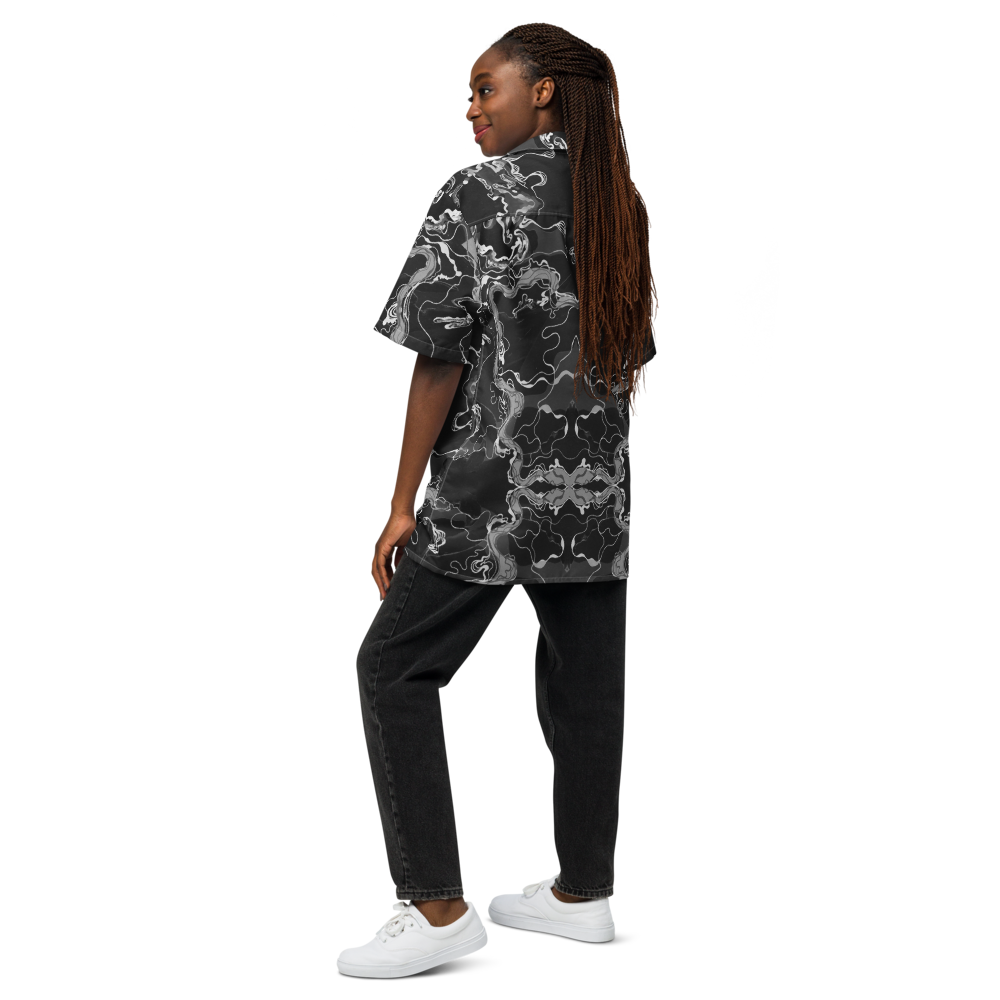 Black Marble Magic - Psychedelic Button-up Unisex Hawaiian Shirt  image 6
