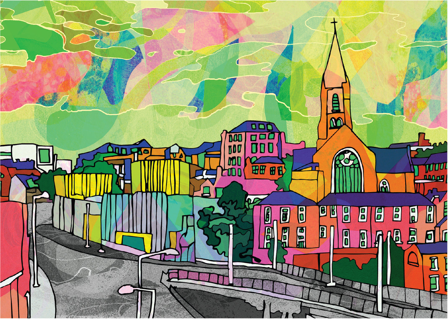 Nottingham City Skyline Psychedelic Art Print image 2