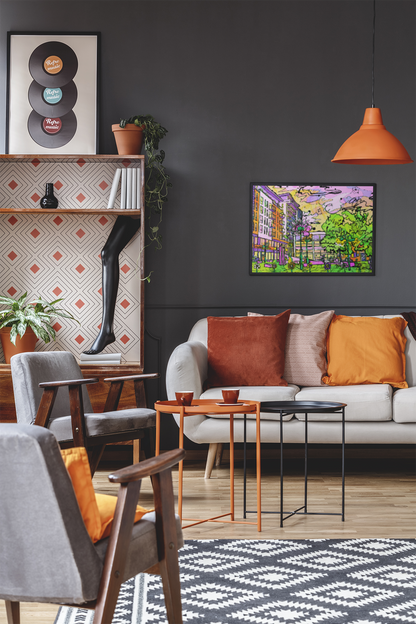 Vibrant Prestwich Precinct Wall Art Print – Colourful Manchester Illustration | image 3