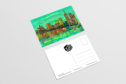 New York Psychedelic Postcard of Manhattan Brooklyn Bridge image 1