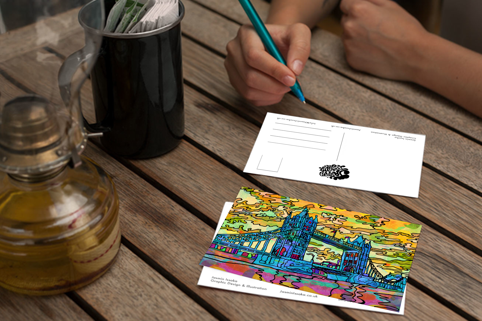 London Tower Bridge Psychedelic Postcard image 3