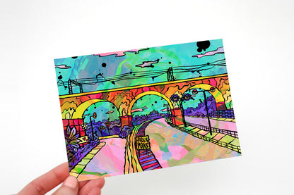 Stockport Viaduct Psychedelic Postcard image 1